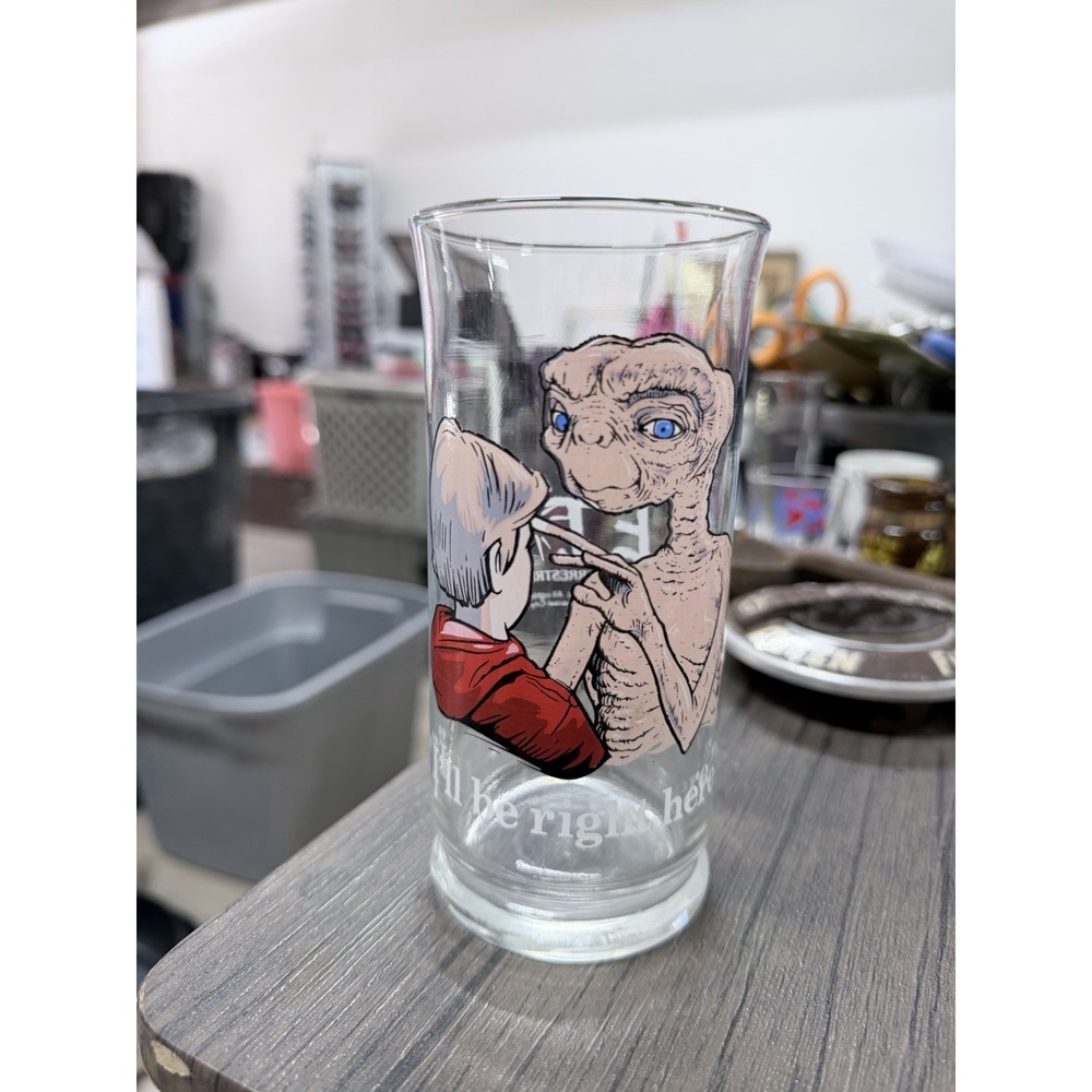 E. T. The Extraterrestrial Pepsi Pizza Hut I'll Be Right Here Glass Vintage 1982